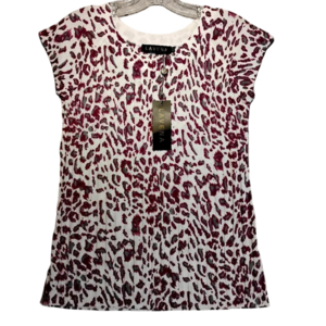 Lavena NWT Women's Ribbed Sweater White/Purple/Gray Animal Print in  Size Small